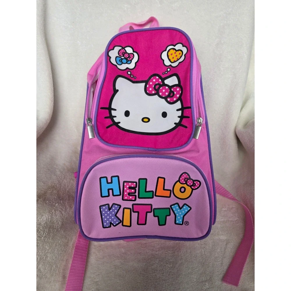 Hello Kitty Pink Backpack Sanrio Girls School Bag Multi Color Logo Graphic